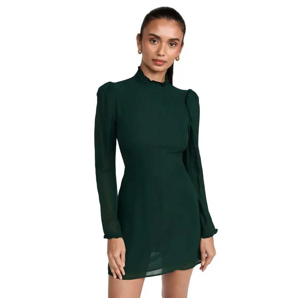 Reformation Lewis Mock Neck Long Sleeve Mini Dress Forest Green 4 NWT Romantic